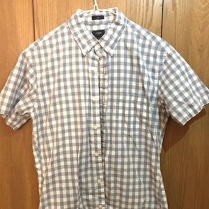 J Crew Short Sleeve Blue Checked Button Down